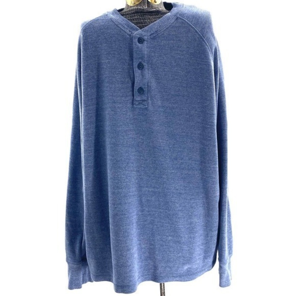 LL Bean Slightly Fitted Thick Button Henley Heather Blue Pima Cotton Sz XXL Tall